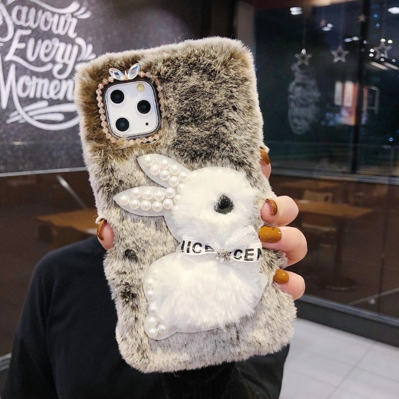 Wholesale Pearl Rabbit Mobile Phone Protective Fur Soft Cover